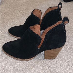 Black Suede, Wooden Block Heeled Booties